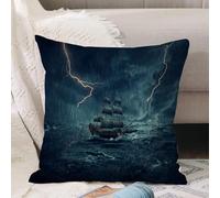 VJIZLOQB Fodera per Cuscino Decorativa Copricuscini,Federe Cuscini Divano, Decorazioni di Natale per Casa, Giardino,Paesaggio, onde del tempo tempestoso pirati nave d'epoca a vela pittura a o,50x50cm