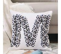VJIZLOQB Fodera per Cuscino Decorativa Copricuscini,Federe Cuscini Divano, Decorazioni di Natale per Casa, Giardino,Lettera M. Carattere di pallone da calcio isolato su bianco. Alfabeto del f,50x50cm