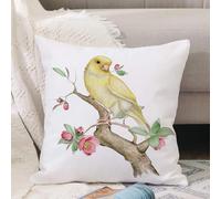 VJIZLOQB Fodera per Cuscino Decorativa Copricuscini,Federe Cuscini Divano, Decorazioni di Natale per Casa, Giardino,Canarino su un ramo fiorito isolato su bianco,40x40cm