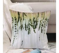 VJIZLOQB Fodera per Cuscino Decorativa Copricuscini,Federe Cuscini Divano, Decorazioni di Natale per Casa, Giardino,Ghirlanda di eucalipto su sfondo di organza bianca,40x40cm