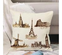 VJIZLOQB Fodera per Cuscino Decorativa Copricuscini,Federe Cuscini Divano, Decorazioni di Natale per Casa, Giardino,set attrazioni il Cremlino la Torre Eiffel il Colosseo il Big Ben il Mulino,40x40cm