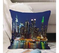 VJIZLOQB Fodera per Cuscino Decorativa Copricuscini,Federe Cuscini Divano, Decorazioni di Natale per Casa, Giardino,Skyline di Midtown a New York City di notte sul fiume Hudson,40x40cm