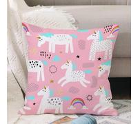VJIZLOQB Fodera per Cuscino Decorativa Copricuscini,Federe Cuscini Divano, Decorazioni di Natale per Casa, Giardino,Motivo senza soluzione di continuità con unicorni magici e arcobaleno. Sfon,40x40cm