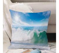 VJIZLOQB Fodera per Cuscino Decorativa Copricuscini,Federe Cuscini Divano, Decorazioni di Natale per Casa, Giardino,Onda, tema vacanze estive paesaggio marino con onde e cielo limpido viaggio,45x45cm