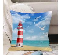 VJIZLOQB Fodera per Cuscino Decorativa Copricuscini,Federe Cuscini Divano, Decorazioni di Natale per Casa, Giardino,Spiaggia, illustrazione realistica Faro su una spiaggia calma che vola,40x40cm