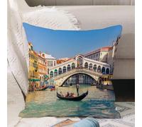 VJIZLOQB Fodera per Cuscino Decorativa Copricuscini,Federe Cuscini Divano, Decorazioni di Natale per Casa, Giardino,Gondola vicino al Ponte di Rialto a Venezia, Italia,40x40cm