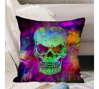 VJIZLOQB Fodera per Cuscino Decorativa Copricuscini,Federe Cuscini Divano, Decorazioni di Natale per Casa, Giardino,graffiti grunge con arte colorata del teschio,50x50cm