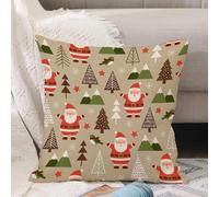 VJIZLOQB Fodera per Cuscino Decorativa Copricuscini,Federe Cuscini Divano, Decorazioni di Natale per Casa, Giardino,tico motivo con Babbo Natale e pino senza soluzione di continuità per le fe,40x40cm