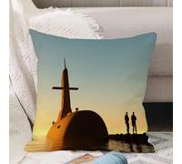 VJIZLOQB Fodera per Cuscino Decorativa Copricuscini,Federe Cuscini Divano, Decorazioni di Natale per Casa, Giardino,Guerra, sottomarino sotto il cielo serale con soldati trasporto nucleare im,45x45cm