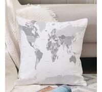 VJIZLOQB Fodera per Cuscino Decorativa Copricuscini,Federe Cuscini Divano, Decorazioni di Natale per Casa, Giardino,Mappa del mondo grigia e dettagliata con tutti i paesi e le principali citt,40x40cm