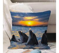 VJIZLOQB Fodera per Cuscino Decorativa Copricuscini,Federe Cuscini Divano, Decorazioni di Natale per Casa, Giardino,Animale, foto dei delfini tursiopi al sole,40x40cm