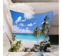 VJIZLOQB Fodera per Cuscino Decorativa Copricuscini,Federe Cuscini Divano, Decorazioni di Natale per Casa, Giardino,Bottom Bay Barbados Spiaggia Tropicale Palme Oceano Vacanza Paradiso Costa,40x40cm