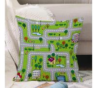 VJIZLOQB Fodera per Cuscino Decorativa Copricuscini,Federe Cuscini Divano, Decorazioni di Natale per Casa, Giardino,Modello senza soluzione di continuità della città. Strade con aree erbose s,40x40cm