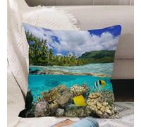 VJIZLOQB Fodera per Cuscino Decorativa Copricuscini,Federe Cuscini Divano, Decorazioni di Natale per Casa, Giardino,Isola, Oceano Pacifico Polinesia Francese Laguna di Huahine Costa della lus,50x50cm