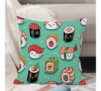VJIZLOQB Fodera per Cuscino Decorativa Copricuscini,Federe Cuscini Divano, Decorazioni di Natale per Casa, Giardino,Modello carino con rotoli di cartone animato e sushi in stile kawaii,40x40cm