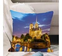 VJIZLOQB Fodera per Cuscino Decorativa Copricuscini,Federe Cuscini Divano, Decorazioni di Natale per Casa, Giardino,Cattedrale di Notre Dame al tramonto a Parigi, Francia, Riverside Scen,40x40cm