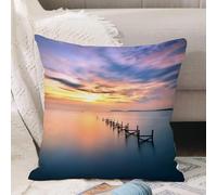 VJIZLOQB Fodera per Cuscino Decorativa Copricuscini,Federe Cuscini Divano, Decorazioni di Natale per Casa, Giardino,Natura, tramonto sul molo abbandonato con acqua dolce e cielo meraviglioso,50x50cm