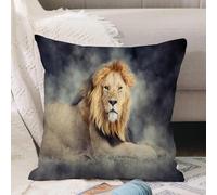 VJIZLOQB Fodera per Cuscino Decorativa Copricuscini,Federe Cuscini Divano, Decorazioni di Natale per Casa, Giardino,Includere il leone maschio nel fumo su sfondo scuro,45x45cm