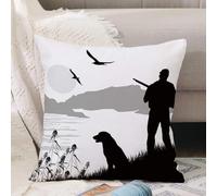 VJIZLOQB Fodera per Cuscino Decorativa Copricuscini,Federe Cuscini Divano, Decorazioni di Natale per Casa, Giardino,Silhouette di un cacciatore con cane in un bellissimo posto illustrazione v,40x40cm