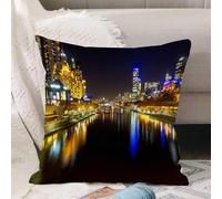 VJIZLOQB Fodera per Cuscino Decorativa Copricuscini,Federe Cuscini Divano, Decorazioni di Natale per Casa, Giardino,melbourne di notte guardando verso il basso il fiume yarra,40x40cm