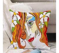 VJIZLOQB Fodera per Cuscino Decorativa Copricuscini,Federe Cuscini Divano, Decorazioni di Natale per Casa, Giardino,Ritratto vettoriale della giovane donna con i capelli rossi,50x50cm