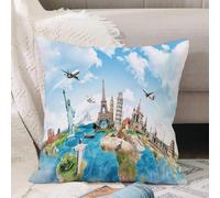 VJIZLOQB Fodera per Cuscino Decorativa Copricuscini,Federe Cuscini Divano, Decorazioni di Natale per Casa, Giardino,Un viaggio intorno al mondo,40x40cm