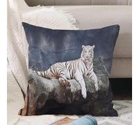 VJIZLOQB Fodera per Cuscino Decorativa Copricuscini,Federe Cuscini Divano, Decorazioni di Natale per Casa, Giardino,La tigre bianca del Bengala si sdraiò sulla scogliera,45x45cm