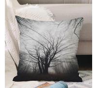 VJIZLOQB Fodera per Cuscino Decorativa Copricuscini,Federe Cuscini Divano, Decorazioni di Natale per Casa, Giardino,Natura, foto verticale di un albero autunnale al buio, nebbia nebbiosa,50x50cm