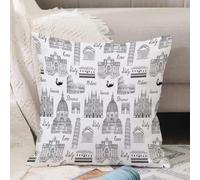 VJIZLOQB Fodera per Cuscino Decorativa Copricuscini,Federe Cuscini Divano, Decorazioni di Natale per Casa, Giardino,Città, Stile schizzo monocromatico Luoghi famosi dall'Italia Roma Milano Eu,40x40cm
