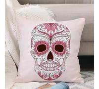 VJIZLOQB Fodera per Cuscino Decorativa Copricuscini,Federe Cuscini Divano, Decorazioni di Natale per Casa, Giardino,Teschio colorato del Giorno dei Morti con ornamento floreale,40x40cm