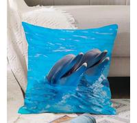 VJIZLOQB Fodera per Cuscino Decorativa Copricuscini,Federe Cuscini Divano, Decorazioni di Natale per Casa, Giardino,Delfini felici nell'acqua azzurra della piscina,50x50cm