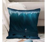 VJIZLOQB Fodera per Cuscino Decorativa Copricuscini,Federe Cuscini Divano, Decorazioni di Natale per Casa, Giardino,Oceano, piccola imbarcazione catturata da una grande onda tempesta di mare,50x50cm
