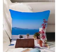 VJIZLOQB Fodera per Cuscino Decorativa Copricuscini,Federe Cuscini Divano, Decorazioni di Natale per Casa, Giardino,Splendida vista del paesaggio marino del Mar Egeo del Mediterraneo Santorin,40x40cm