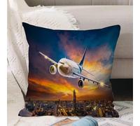 VJIZLOQB Fodera per Cuscino Decorativa Copricuscini,Federe Cuscini Divano, Decorazioni di Natale per Casa, Giardino,Aereo per il trasporto che vola sopra la città di notte sullo sfondo del be,40x40cm