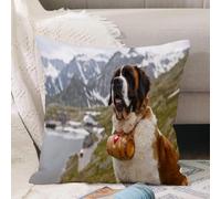 VJIZLOQB Fodera per Cuscino Decorativa Copricuscini,Federe Cuscini Divano, Decorazioni di Natale per Casa, Giardino,Cane Animale Alpine Rescue Dog Collo con Piccola Botte Belle Saint-Bernard,40x40cm
