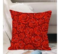 VJIZLOQB Fodera per Cuscino Decorativa Copricuscini,Federe Cuscini Divano, Decorazioni di Natale per Casa, Giardino,Rosa, Rose rosse vive Pioggia gocce d'acqua Grafica prati rugiadosi Ispirat,40x40cm