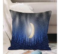 VJIZLOQB Fodera per Cuscino Decorativa Copricuscini,Federe Cuscini Divano, Decorazioni di Natale per Casa, Giardino,Notte invernale con contorno di foresta lunare e nevicata,45x45cm