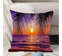 VJIZLOQB Fodera per Cuscino Decorativa Copricuscini,Federe Cuscini Divano, Decorazioni di Natale per Casa, Giardino,Palma, spiaggia tropicale all'ombra al tramonto. Onde dell'oceano. Serenità,50x50cm