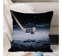 VJIZLOQB Fodera per Cuscino Decorativa Copricuscini,Federe Cuscini Divano, Decorazioni di Natale per Casa, Giardino,Mazza da hockey e disco sulla pista di ghiaccio,40x40cm