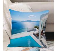 VJIZLOQB Fodera per Cuscino Decorativa Copricuscini,Federe Cuscini Divano, Decorazioni di Natale per Casa, Giardino,architettura sull'isola di Santorini in Grecia Piscina calda blu bianca,40x40cm