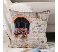 VJIZLOQB Fodera per Cuscino Decorativa Copricuscini,Federe Cuscini Divano, Decorazioni di Natale per Casa, Giardino,Pienza regione Toscana Italia. Vecchia finestra con fiori,50x50cm