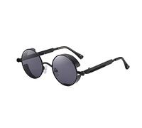 VJK Occhiali da sole vintage retrò steampunk cerchio rotondo polarizzati UV400 montatura in metallo per uomo donna unisex, Nero