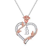 Vjoypro Collana con ciondolo a forma di cuore con fiore di rosa, regalo per donne e ragazze, collane con ciondolo a forma di cuore, per Natale, compleanno, San Valentino, gioielli per donne, ragazze,