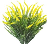 Vjsujehgy 10 Fasci di Piante Artificiali Erba All'Aperto con Fiori Verde Resistente Ai Raggi UV Giardino Finestra Scatola Decorazione Gialla