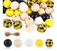 Vjsujehgy 200 Pezzi di Perline nel Legno con Corda di per Ghirlanda Autunnale Raccolta del Ringraziamento Decorazioni per La Casa e DIY Nero Giallo Naturale