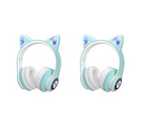 Vjsujehgy 2X Cuffie per Bambini con Microfono/Luce LED RGB, Cuffie Bluetooth per Bambini Tablet/Scuola//Smartphone-Verde
