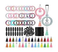 Vjsujehgy 30 Set Kit per La Creazione di Anelli con Perline in Silicone, Anelli con Perline Rotonde in Silicone da 65 mm e Nappe Sfuse per Chiavi DIY