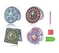 Vjsujehgy 4 Pezzi Diamond Paint Mirror Compact Fai da Te Mandala Mirror Diamond Art Specchio Tascabile Specchio Borsa Pieghevole per Adulti Bambini Principianti