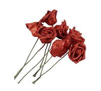 Vjsujehgy 7 Foam Rose Artificial Flower Glitter Bouquet da Sposa Home Decorazione di Nozze Rosso