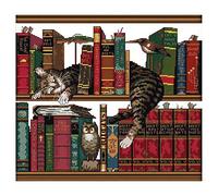 Vjsujehgy DIY Ricamo Fatto A Mano Contato Punto Croce Set Kit da Ricamo 14Ct Cat On Bookshelf Pattern Punto Croce 40 X 36Cm Decorazione Domestica